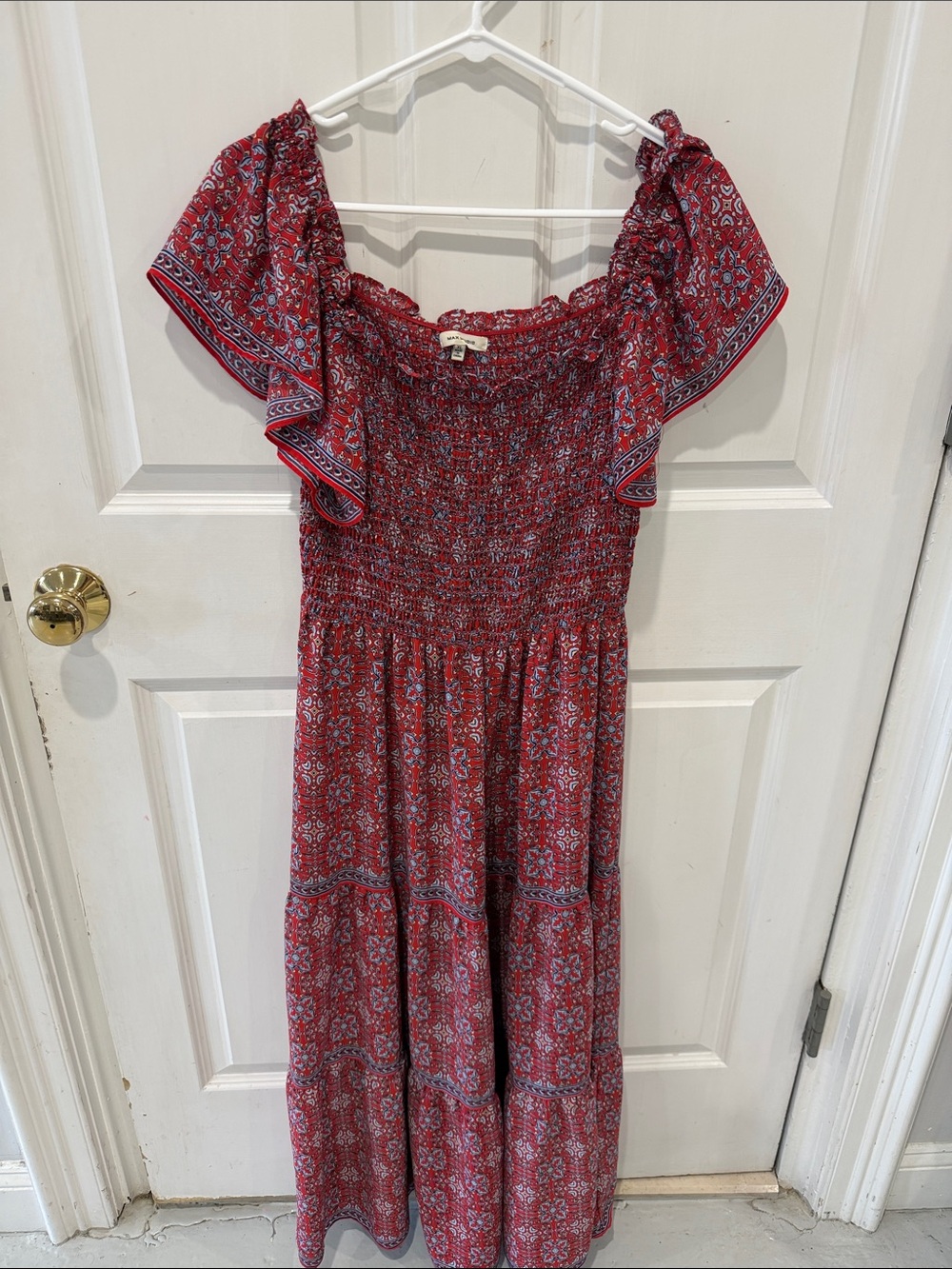Max Studio Red Floral Smocked Maxi Dress